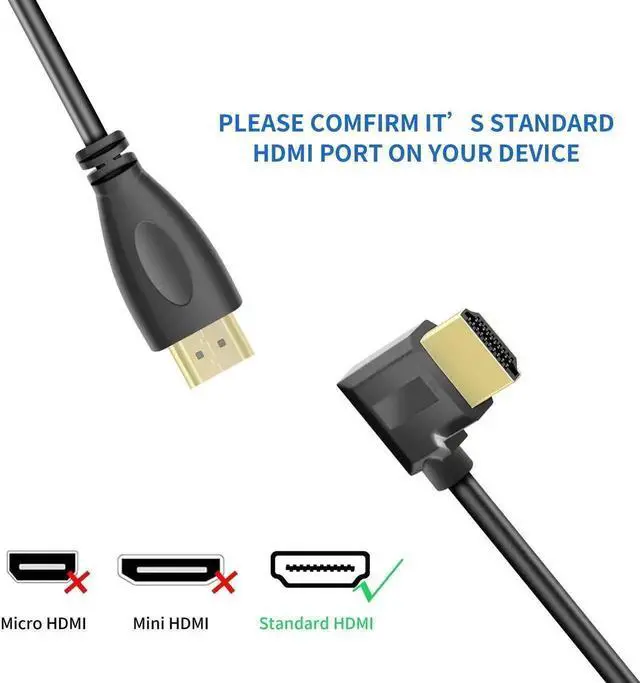 Alt view image 6 of 7 - WRIARICH 3FT Left 90/270 Degree HDMI 1.4 Extension Cable, Gold-Plated Connectors, Support 4K, 3D, Ethernet & ARC Audio Return