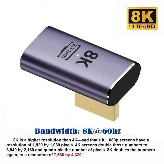Alt view image 6 of 6 - WRIARICH Vertical 90° Left Angled HDMI 2.1 Male to Female Low Profile Extension Adapter, Supports 8K@60Hz UHD for HDTV, Monitors & Game Consoles