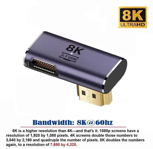 Alt view image 2 of 7 - WRIARICH Vertical 90° Left-Down Angled HDMI 2.1 Male to Female Low Profile Extension Adapter, Supports 8K@60Hz UHD for HDTV & Monitors