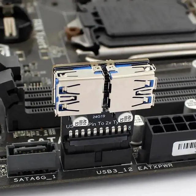 Alt view image 3 of 7 - WRIARICH PH22T USB 3.0/3.1 Adapter, 19P/20P Motherboard Header to Dual USB-A Female for PC Front Panel