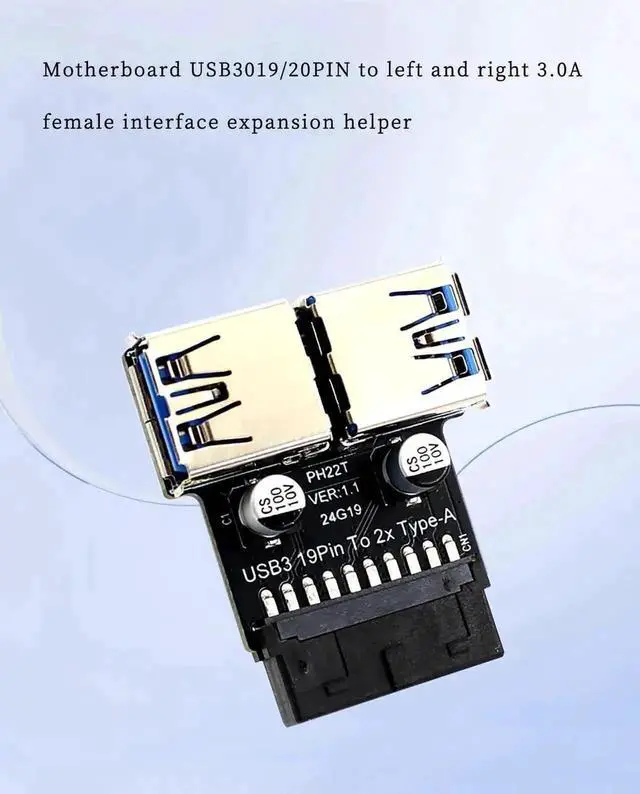 Alt view image 5 of 7 - WRIARICH PH22T USB 3.0/3.1 Adapter, 19P/20P Motherboard Header to Dual USB-A Female for PC Front Panel