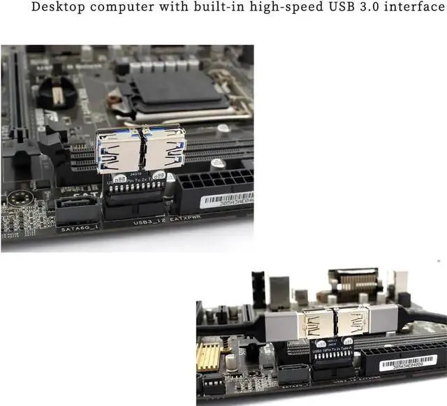Alt view image 7 of 7 - WRIARICH PH22T USB 3.0/3.1 Adapter, 19P/20P Motherboard Header to Dual USB-A Female for PC Front Panel