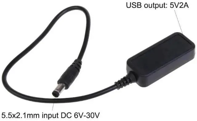 Main image of WRIARICH DC 5.5x2.1mm Male to USB A Female Power Conversion Cable, Wide Input 6V-30V Step-Down to 5V 2A Output USB Charging Adapter Cable