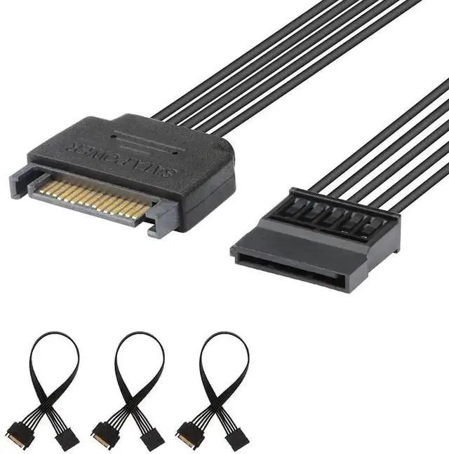 Main image of WRIARICH 3 Pack 10 Inch Black 15 Pin SATA Power Extension Cable, Male to Female SATA Power Cord