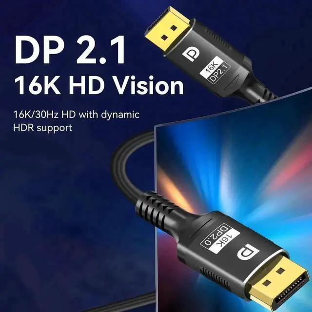 Alt view image 3 of 7 - WRIARICH 3FT VESA Certified DP 2.1 Cable, 80Gbps UHBR20 DisplayPort Male to Male Cord Supports 16K@30Hz 8K@120Hz/60Hz 4K@240Hz HDR HDCP DSC 1.2a G-Sync FreeSync for Gaming Monitor GPU PC Laptop