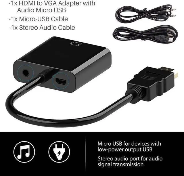 Alt view image 4 of 7 - WRIARICH HDMI Male to VGA Female Adapter with Audio & Power Port, Compatible with HP Dell Lenovo Laptops Xbox One