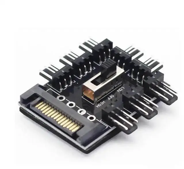 Alt view image 2 of 6 - WRIARICH 1-to-8 3Pin/4Pin PWM Fan Hub Splitter, SATA & Molex Powered 12V PC Mining Fan Speed Control Adapter Cable