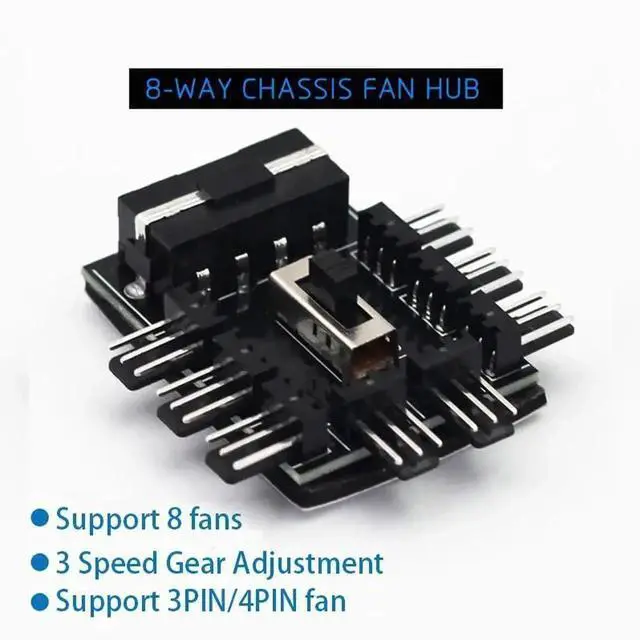 Alt view image 6 of 6 - WRIARICH 1-to-8 3Pin/4Pin PWM Fan Hub Splitter, SATA & Molex Powered 12V PC Mining Fan Speed Control Adapter Cable