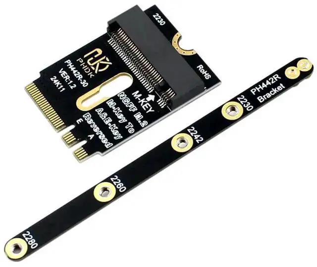 Alt view image 3 of 3 - WRIARICH M.2 A+E to M Key NVMe SSD Riser Card, PCIe 4.0 M.2 NGFF Adapter Converter with Mount Bracket, Supports 2230/2242/2260/2280 M-Key NVMe SSD for Desktop Mini PC