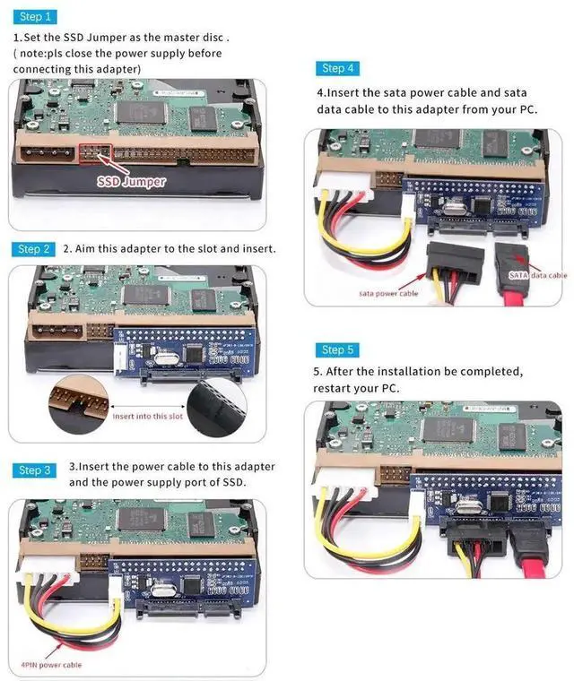 Alt view image 5 of 6 - WRIARICH 39 Pin IDE PATA to SATA Adapter Converter Card with Data & Power Cable, Convert 3.5 Inch Desktop IDE Hard Disk to Standard SATA Port for Old HDD Storage Reuse