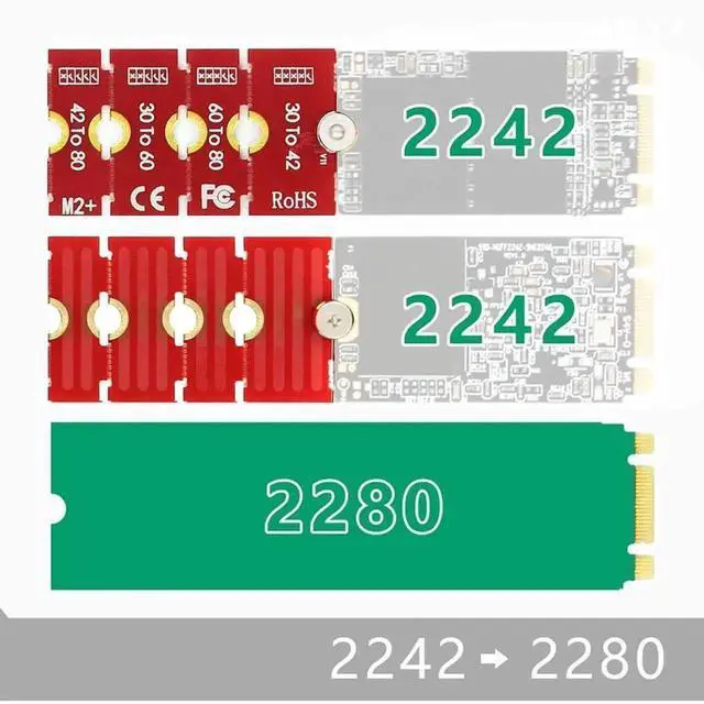 Alt view image 3 of 7 - WRIARICH M2PLUS M.2 NVMe SSD Length Extender Adapter, Convert 2230/2242/2260 to 2280 NGFF SSD Bracket, Compatible with U.2 M.3