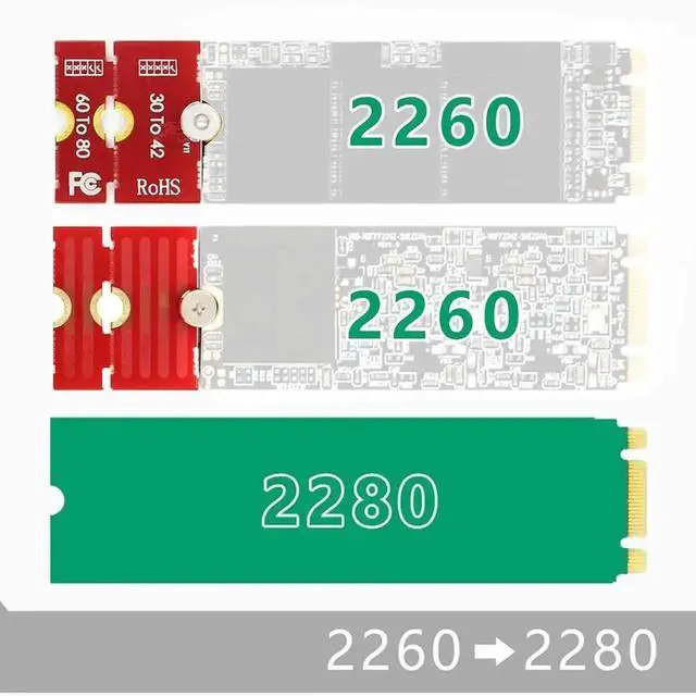 Alt view image 5 of 7 - WRIARICH M2PLUS M.2 NVMe SSD Length Extender Adapter, Convert 2230/2242/2260 to 2280 NGFF SSD Bracket, Compatible with U.2 M.3