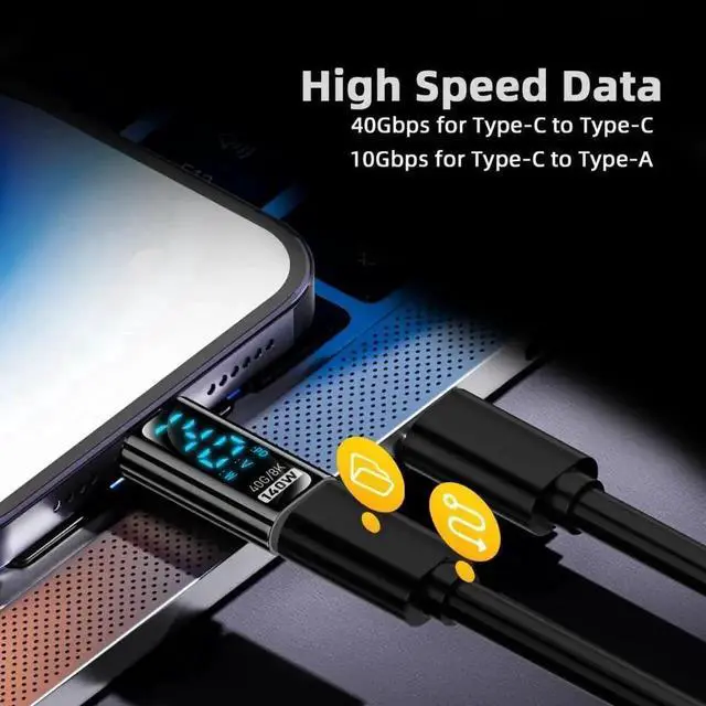 Alt view image 6 of 7 - WRIARICH Transparent USB4.0 USB-C Male to Female Extension Adapter with Smart LED Digital Tester, 40Gbps Data Transfer 140W PD Fast Charging Real-Time Voltage Current Power Monitor Detector