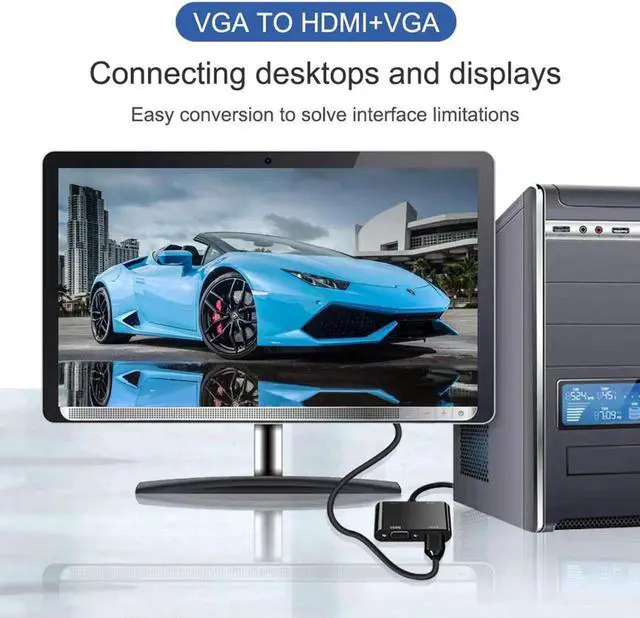 Alt view image 7 of 7 - WRIARICH VGA to HDMI VGA Splitter 1 Input 2 Output, Simultaneous VGA & HDMI Dual Display Adapter for Laptop Desktop PC Monitor Projector