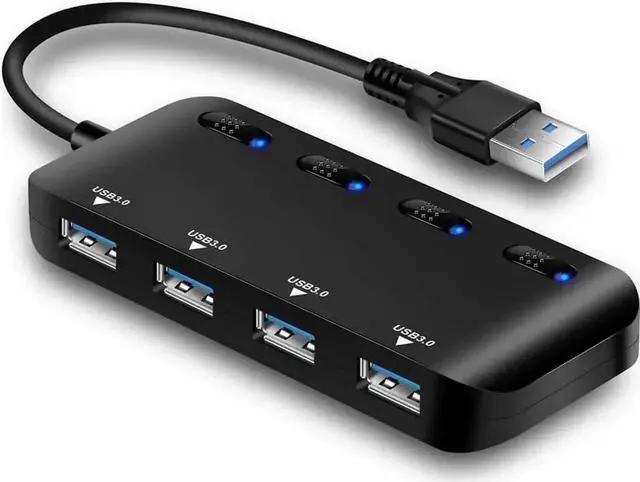 Main image of WRIARICH 4 Port USB 3.0 Hub with Independent LED Power Switches, Ultra Slim USB Splitter Extension Compatible with PC, MacBook, Mac Pro/Mini, iMac, Surface Pro, USB Flash Drives