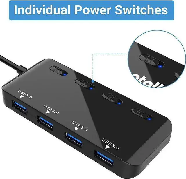 Alt view image 4 of 6 - WRIARICH 4 Port USB 3.0 Hub with Independent LED Power Switches, Ultra Slim USB Splitter Extension Compatible with PC, MacBook, Mac Pro/Mini, iMac, Surface Pro, USB Flash Drives