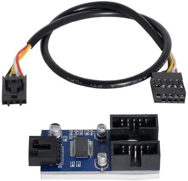 Alt view image 2 of 5 - WRIARICH Motherboard 9Pin USB 2.0 Header 1 to 2 Splitter Extension Cable, Internal USB 2.0 9-Pin Header Port Multiplier Adapter Hub Connector