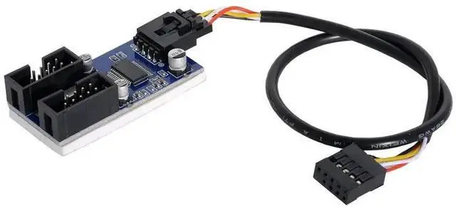 Alt view image 5 of 5 - WRIARICH Motherboard 9Pin USB 2.0 Header 1 to 2 Splitter Extension Cable, Internal USB 2.0 9-Pin Header Port Multiplier Adapter Hub Connector