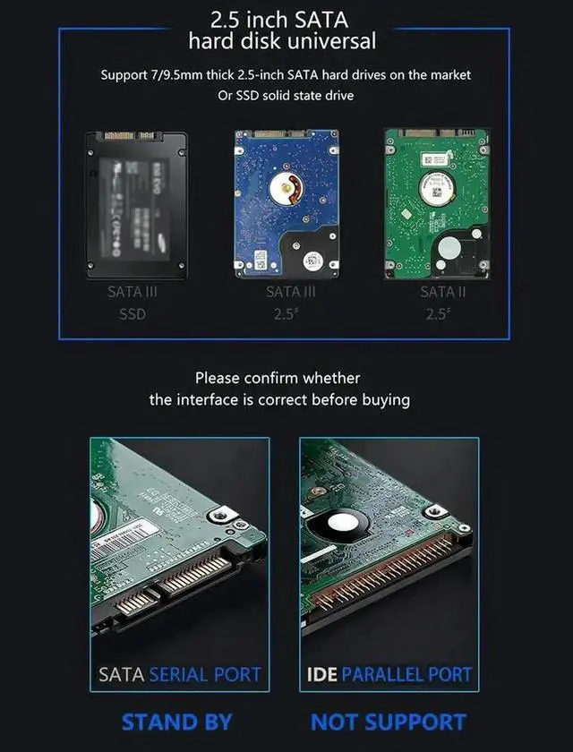 Main image of WRIARICH Tool-Free 2.5 Inch SATA to USB 3.0 Hard Drive Enclosure, Portable External 2.5" HDD SSD Storage Case with Built-in USB3.0 SATA Adapter