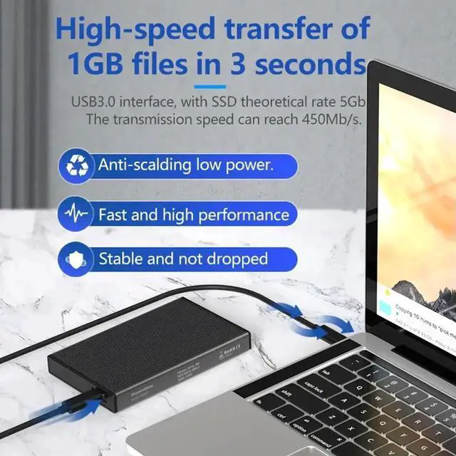 Alt view image 2 of 3 - WRIARICH Tool-Free 2.5 Inch SATA to USB 3.0 Hard Drive Enclosure, Portable External 2.5" HDD SSD Storage Case with Built-in USB3.0 SATA Adapter