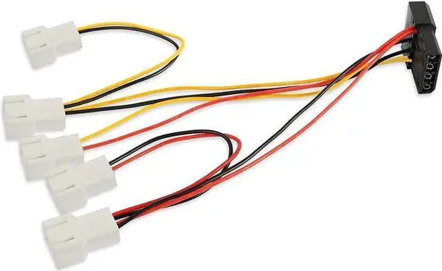 Main image of WRIARICH 4-Pin Molex Pass-Through to 5×3-Pin Fan Splitter Cable, Adjustable 12V/7V/5V Output for PC Case & CPU Cooling Fans