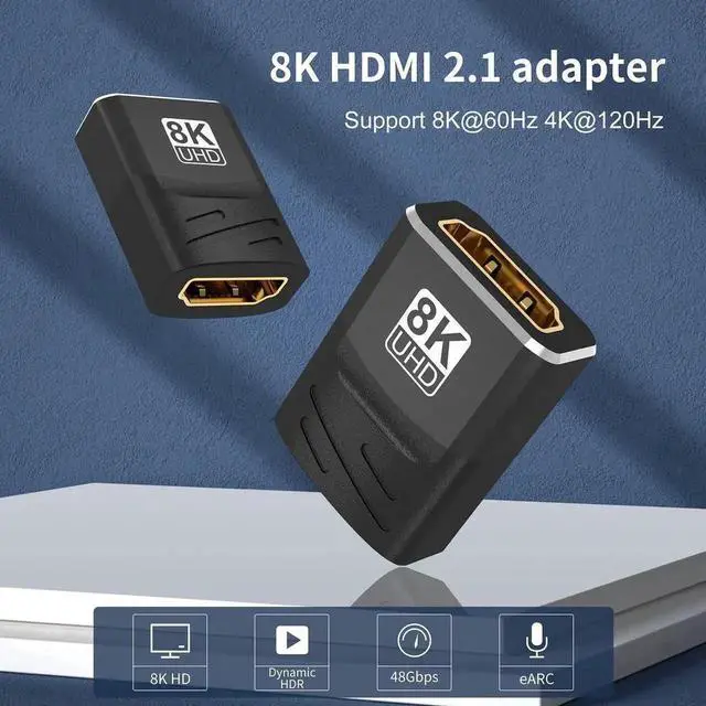 Alt view image 4 of 7 - WRIARICH 2-Pack HDMI 2.1 Female to Female Coupler Adapter, Supports 8K@60Hz, 4K@120Hz, HDR & eARC, HDMI Cable Extender for HDTV, Laptop, PC, Monitor, PS5