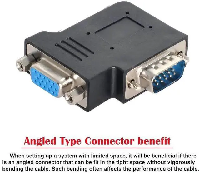 Alt view image 4 of 6 - WRIARICH Vertical Flat Left 90 Degree VGA SVGA Male to Female Extension Adapter, Black Right Angle VGA Extender