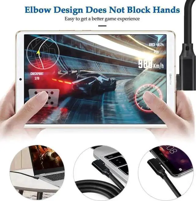 Alt view image 3 of 6 - WRIARICH 0.75ft Right Angle USB-C Extension Cable, 100W 5A PD 10Gbps USB 3.1 Gen 2 Cord for PSVR2, Switch, MacBook, iPad Pro