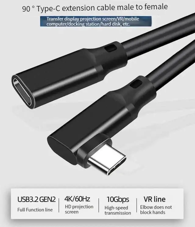 Alt view image 6 of 6 - WRIARICH 0.75ft Right Angle USB-C Extension Cable, 100W 5A PD 10Gbps USB 3.1 Gen 2 Cord for PSVR2, Switch, MacBook, iPad Pro