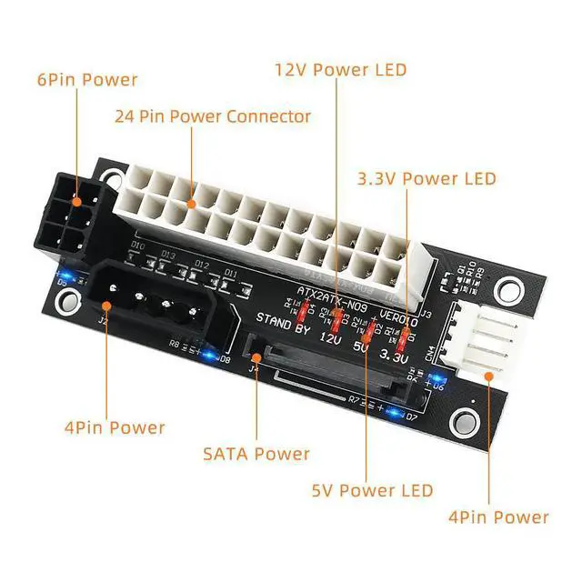 Alt view image 2 of 6 - WRIARICH Dual PSU Power Adapter Board, ATX 24Pin to Molex 4Pin/SATA/6Pin Sync Extender Cable, Add2psu Dual Power Supply Synchronization Cable for GPU Graphics Card