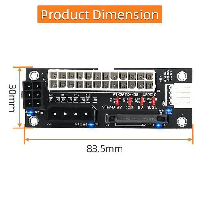 Alt view image 3 of 6 - WRIARICH Dual PSU Power Adapter Board, ATX 24Pin to Molex 4Pin/SATA/6Pin Sync Extender Cable, Add2psu Dual Power Supply Synchronization Cable for GPU Graphics Card