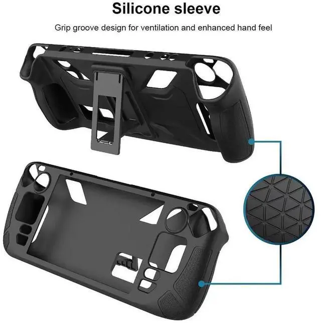 Alt view image 3 of 3 - WRIARICH Silicone Case for Steam Deck, Anti-Slip Soft Shell Protective Cover with Foldable Bracket, Shockproof Full Body Skin Replacement Accessories