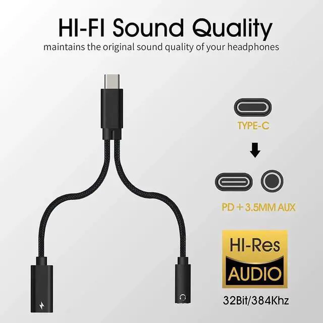 Alt view image 6 of 7 - WRIARICH 2-in-1 USB C Audio Charging Splitter Dongle, Type C to 3.5mm AUX Mic Jack with 60W PD Fast Charge Compatible with Samsung Note 20/10 S20, Pixel 2/3/4 XL, iPad Pro