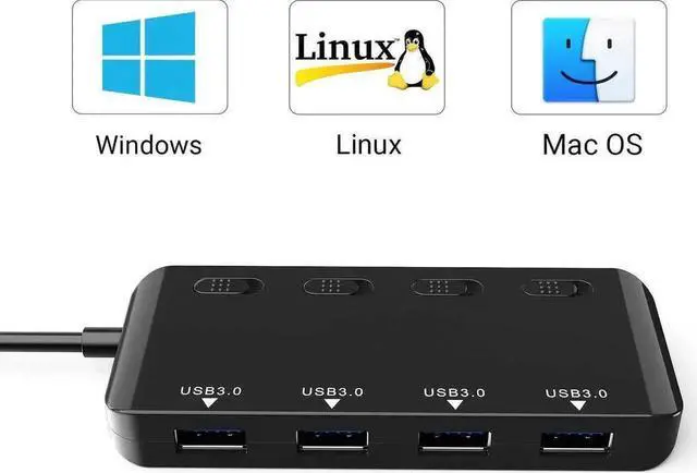 Alt view image 7 of 7 - 4 Port Powered USB 3.0 Hub Splitter, Black Ultra Slim USB Expander with Independent Power Switches & LED Indicators, Compatible with MacBook Air, Laptop, iMac, PC, USB Flash Drives & External Hard Dri