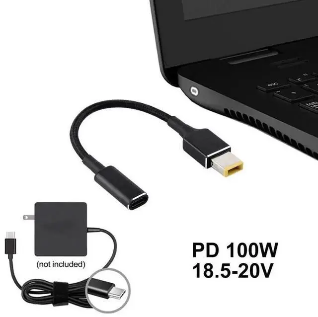 Alt view image 5 of 5 - WRIARICH 100W PD Nylon Braided Power Cable, 18.5-20V Big Square Male Plug to USB-C Type-C Fast Charging Adapter Cord