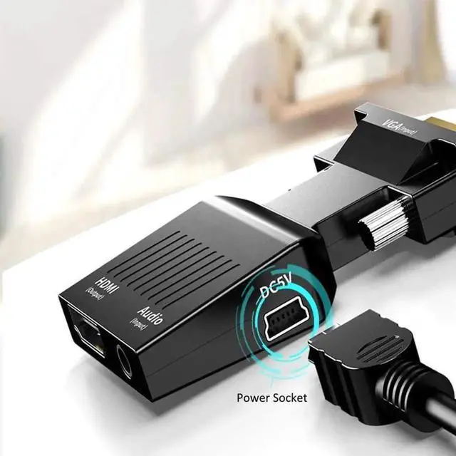 Alt view image 3 of 7 - WRIARICH 1080P VGA Male to HDMI Female Video Audio Converter, VGA to HDMI Adapter with USB Power & 3.5mm Audio Cable for PC Laptop to HDMI Monitor TV Projector