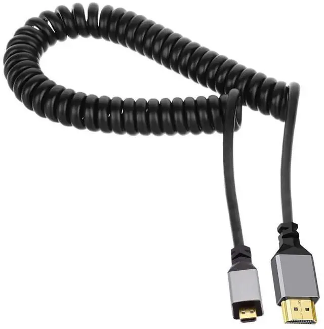 Main image of WRIARICH Straight Stretch Coiled Micro HDMI 2.0 Male to HDMI Male Cable, 4K@60Hz Retractable Cord for HDTV, PC, Laptops & Monitors
