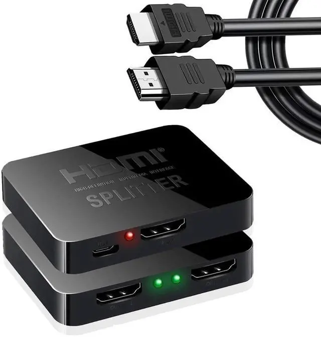 Main image of WRIARICH 1 in 2 Out HDMI Splitter with 5FT HDMI Cable, 4K UHD Mirror Display Splitter Duplicates Single Source to Two Monitors Simultaneously
