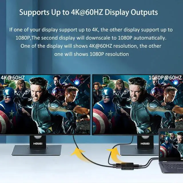Alt view image 3 of 7 - WRIARICH 1 in 2 Out HDMI Splitter with 5FT HDMI Cable, 4K UHD Mirror Display Splitter Duplicates Single Source to Two Monitors Simultaneously