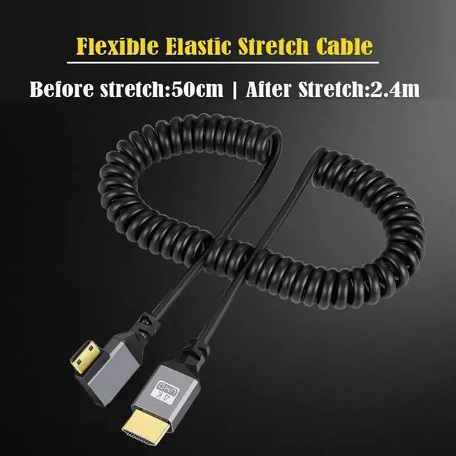 Alt view image 7 of 7 - WRIARICH Right Angle Coiled Mini HDMI 2.0 Male to HDMI Male Cable, Support 4K 60Hz Stretchable Cord for HDTV, PC, Laptop & Monitor