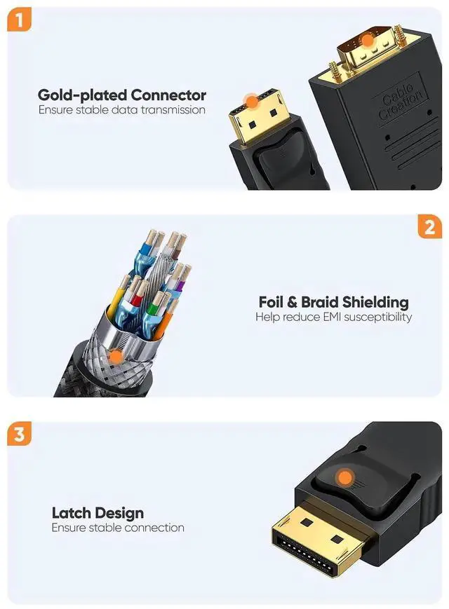Alt view image 6 of 7 - WRIARICH 6FT Gold-Plated DisplayPort Male to VGA Male Cable, 1080P@60Hz Unidirectional DP to VGA Cord for Laptop PC TV Projector Black