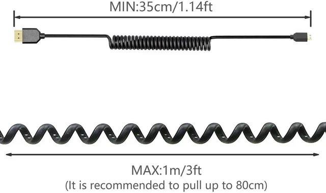 Alt view image 2 of 6 - WRIARICH Straight Coiled Mini HDMI to HDMI 2.1 Cable, 48Gbps 8K Telescopic Male to Male High Speed Cord