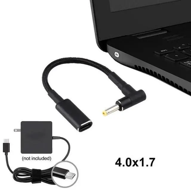 Alt view image 4 of 5 - WRIARICH 90 Degree Elbow 4.0 x 1.7mm DC Male to USB-C Female Nylon Braided Power Adapter Cable, PD Charging Converter Cord