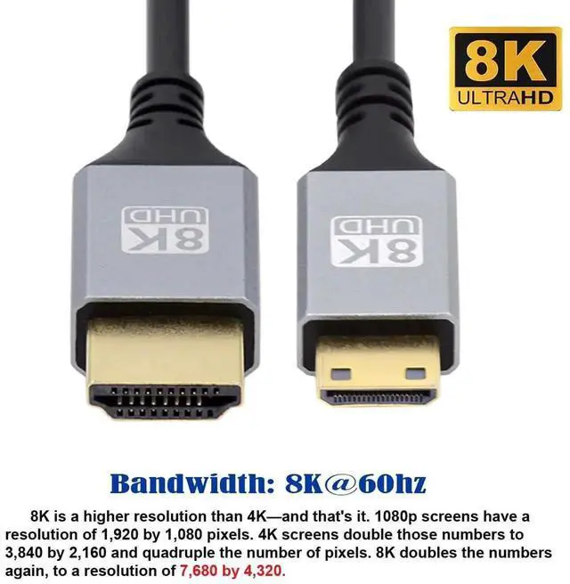 Alt view image 7 of 7 - WRIARICH 100cm Ultra Thin Mini HDMI 2.1 Cable, 8K 4K Super Flexible Slim Type-A to Type-C Cord for Camera HDTV