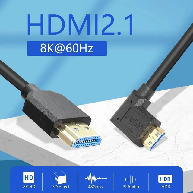 Alt view image 4 of 6 - WRIARICH Right-Angled Coiled Mini HDMI to HDMI 2.1 Cable, 48Gbps 8K High Speed Telescopic Male to Male Cord