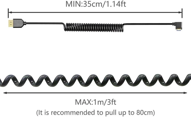 Alt view image 5 of 6 - WRIARICH Right-Angled Coiled Mini HDMI to HDMI 2.1 Cable, 48Gbps 8K High Speed Telescopic Male to Male Cord