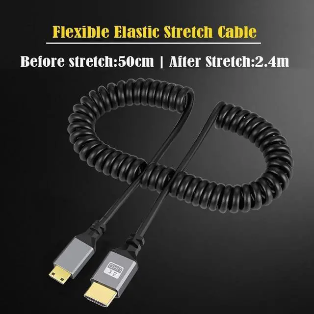 Alt view image 7 of 7 - WRIARICH Straight Mini HDMI 2.0 Male to Male Coiled Stretch Cable, 4K@60Hz Retractable Cord for HDTV Laptop Monitor