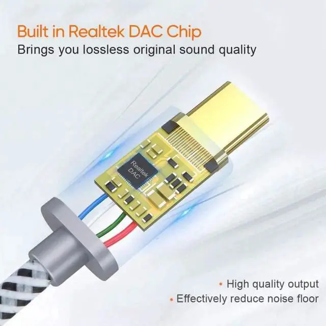Alt view image 2 of 7 - WRIARICH 0.33FT USB C to 3.5mm Audio Adapter with Built-in 24Bit/96kHz HiFi DAC, Type-C Aux Headphone Dongle Compatible with iPhone 15/16 Series Galaxy S24 S23 Ultra Pixel 9 iPad