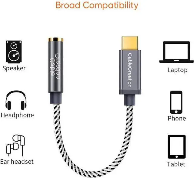 Alt view image 5 of 7 - WRIARICH 0.33FT USB C to 3.5mm Audio Adapter with Built-in 24Bit/96kHz HiFi DAC, Type-C Aux Headphone Dongle Compatible with iPhone 15/16 Series Galaxy S24 S23 Ultra Pixel 9 iPad