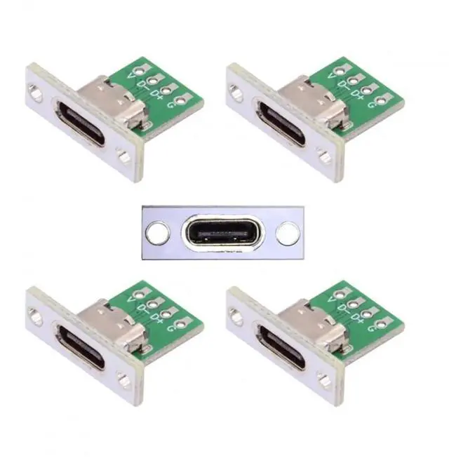 Main image of WRIARICH 5 Pack Panel Mount 24Pin USB 2.0 Type-C Female Socket with PCB Breakout Board, DIY OEM USB-C Panel Mount Connector Module for Custom Enclosure Equipment Prototyping